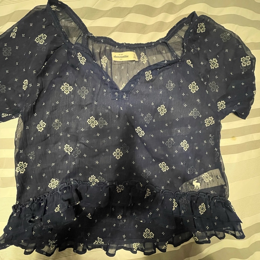 Abercrombie Kids Navy Sheer Blouse with White Floral Pattern